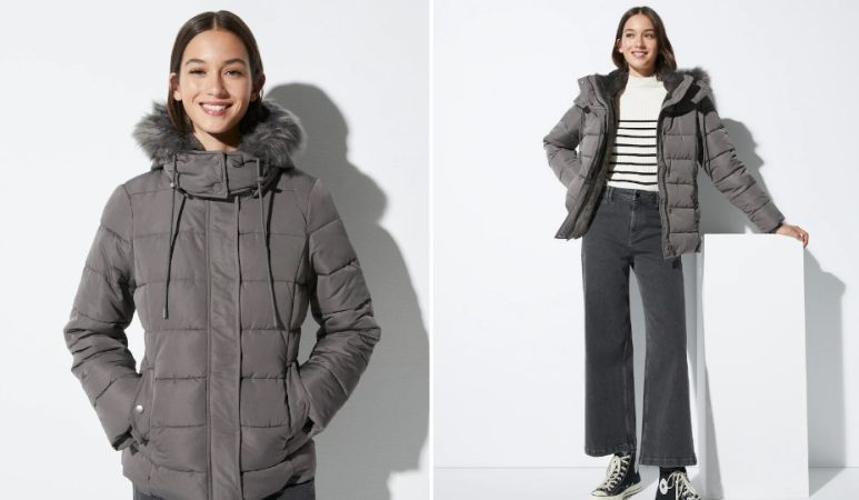 Plumífero acolchado con capucha de mujer