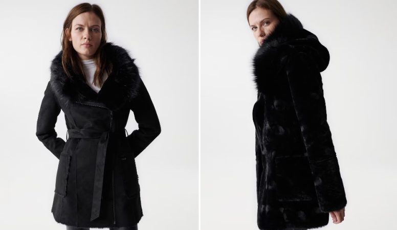 Abrigo de pelo mujer reversible con cinturón