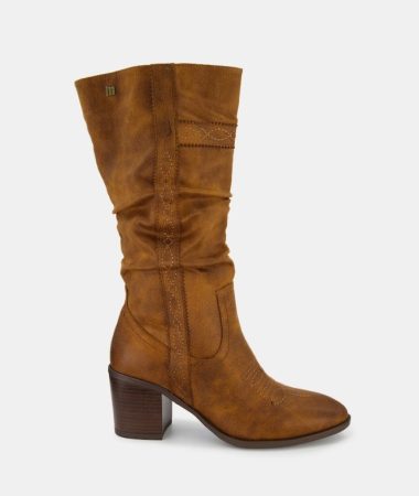 Botas de mujer en marron tipo campera con detalle de dibujos bordados y tacon bloque Merca2.es