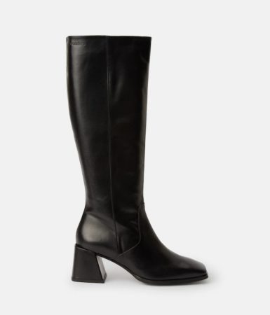 Botas de mujer en negro de caña alta con puntera cuadrada y tacón bloque