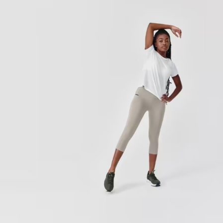 Leggings mallas running cortas Mujer Run support beige