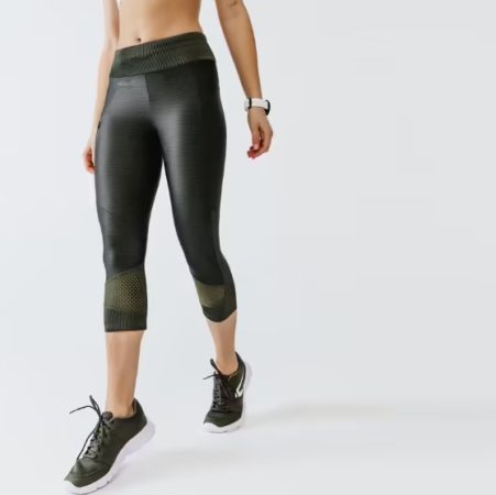 Leggings Mallas running piratas Mujer Run dry+ feel caqui de Decathlon
