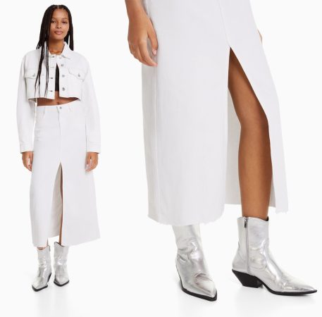 10 faldas de Bershka que quedan de muerte con medias 44 Merca2.es Falda midi de sarga de Bershka