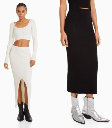 10 faldas de Bershka que quedan de muerte con medias 35 Merca2.es Falda midi punto rib de Bershka