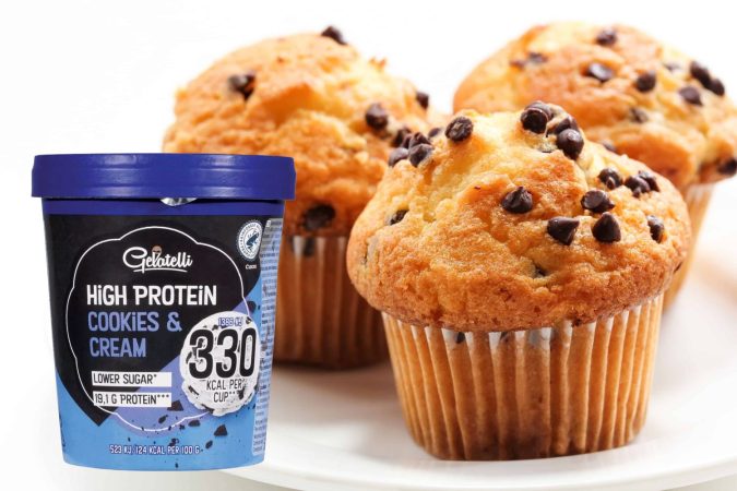 Helado con proteínas y magdalenas con pepitas de chocolate