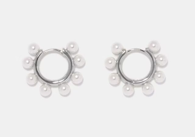 Pendientes aro mini plateados perlas Merca2.es