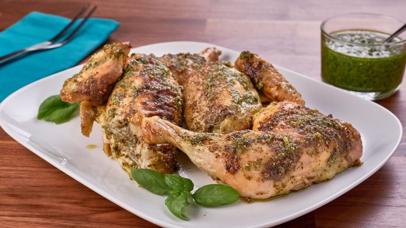 Pollo asado al pesto