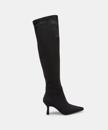 Botas de mujer en negro de antelina con puntera afilada y tacón embudo