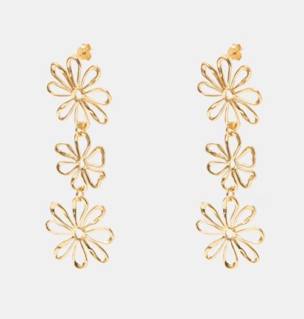 Pendientes largos dorados de flores