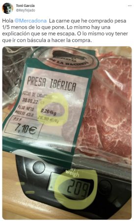 Queja sobre el peso de la presa ibérica de Mercadona