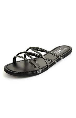 Sandalias planas negras con tiras de strass