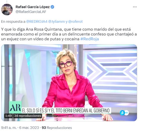 Tweet de crítica hacia Ana Rosa Quintana