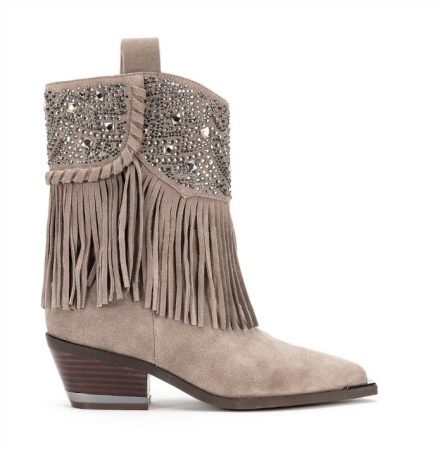 Botas de mujer Escorpio de piel en gris claro con flecos Merca2.es