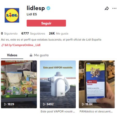 Cuenta de Lidl en TikTok