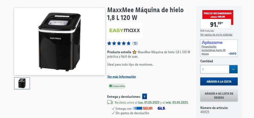 Puedes escoger entre dos tamaños de hielo