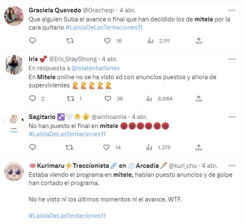 La Isla de las Tentaciones: Telecinco aclara su "problema puntual" 20 Merca2.es Quejas de los usuarios de Mitele en Twitter