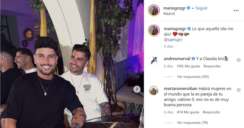 Post de Instagram sobre la relación de Mario y Claudia