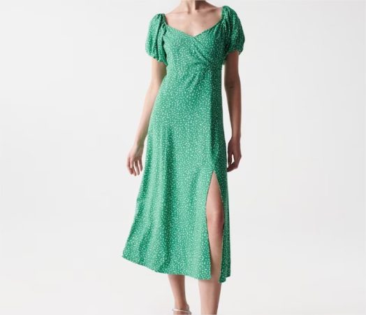 Vestido midi con estampado floral y manga corta abullonada el corte ingles