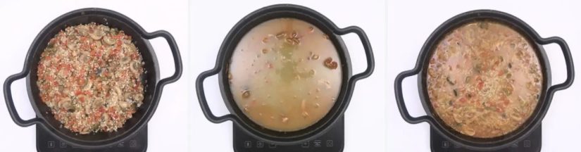 Preparación de arroz caldoso con verduras