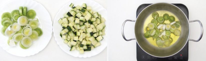 Ingredientes de la crema de puerros y calabacín