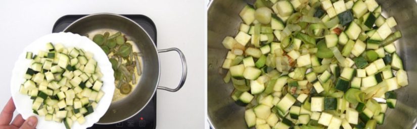 Preparación de base de la crema de puerros y calabacín