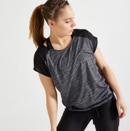 Camiseta fitness manga corta Mujer Domyos 120 negro de Decathlon