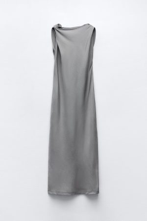 Vestido lino gris Zara Merca2.es