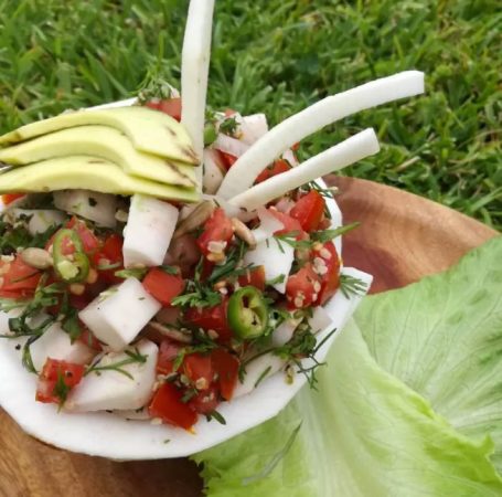 Elaboración del ceviche de coco