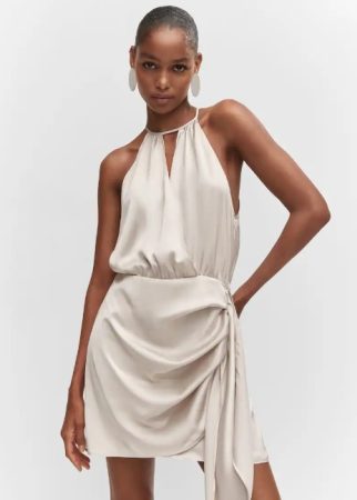 Vestido satinado cuello halter de Mango
