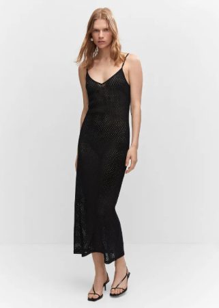 Vestido largo punto calado de Mango