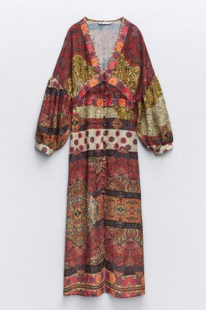 Vestido largo patchwork de Zara