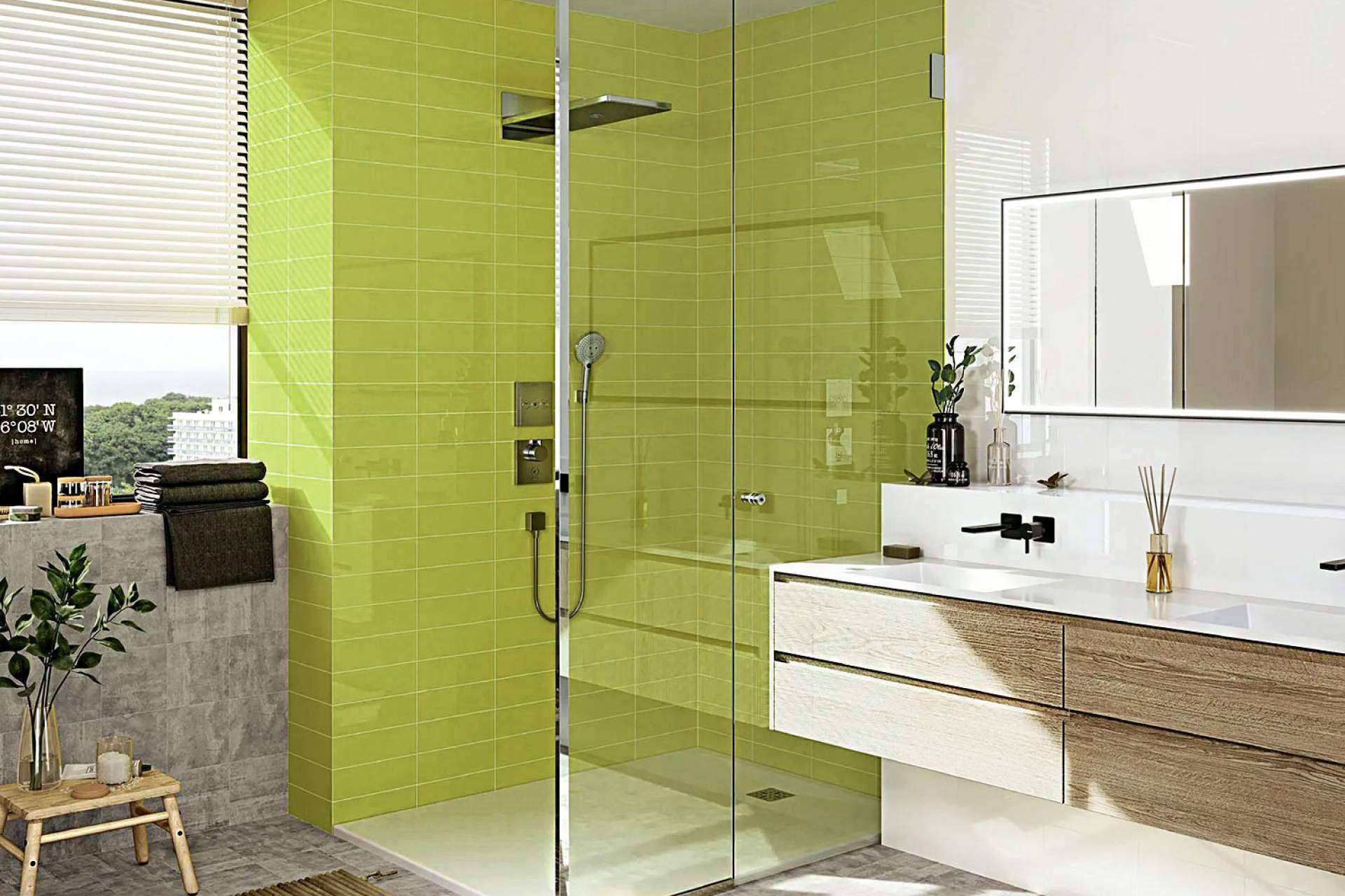 Azulejos metro verdes para baños con estilo