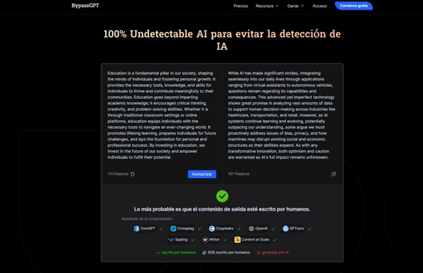 Las 10 Mejores Herramientas de Escritura de IA Indetectables para Humanizar el Texto de IA 1 Merca2.es BypassGPT