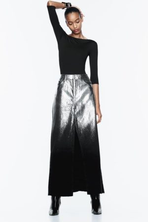 Falda larga denim foil