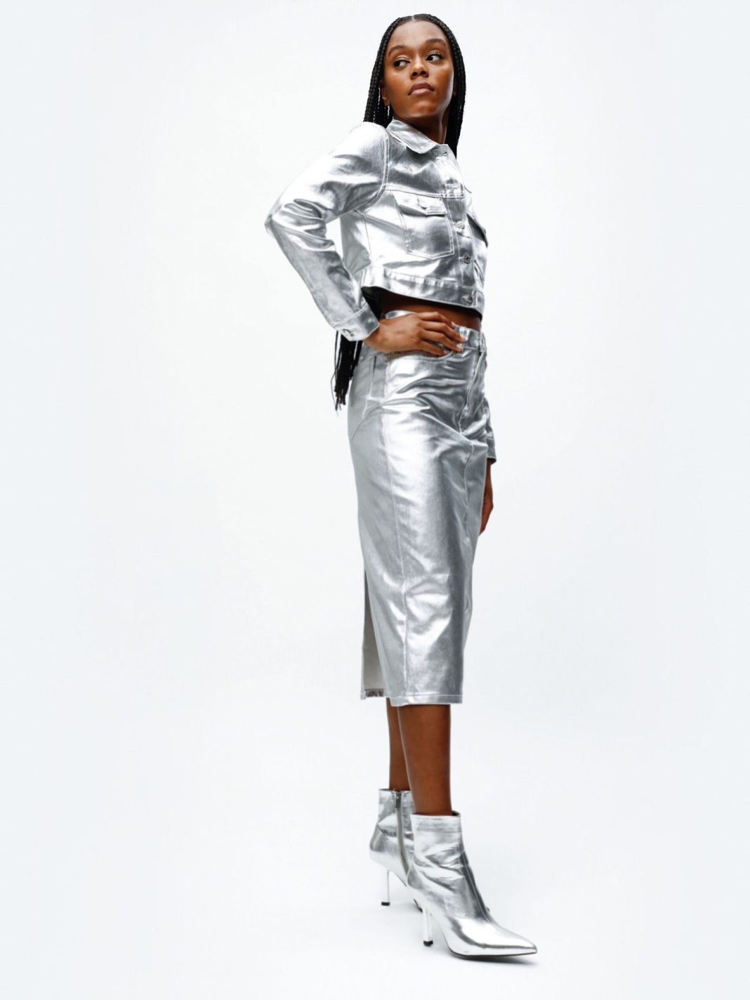 Falda midi metalizada