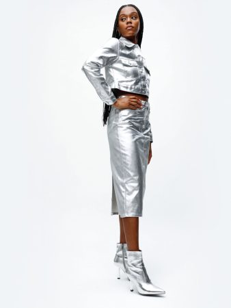 Falda midi metalizada