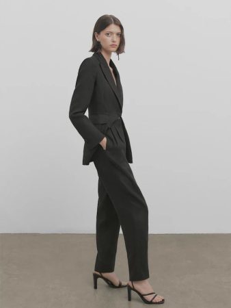 Pantalón Traje Lino Recto Pinzas –Studio