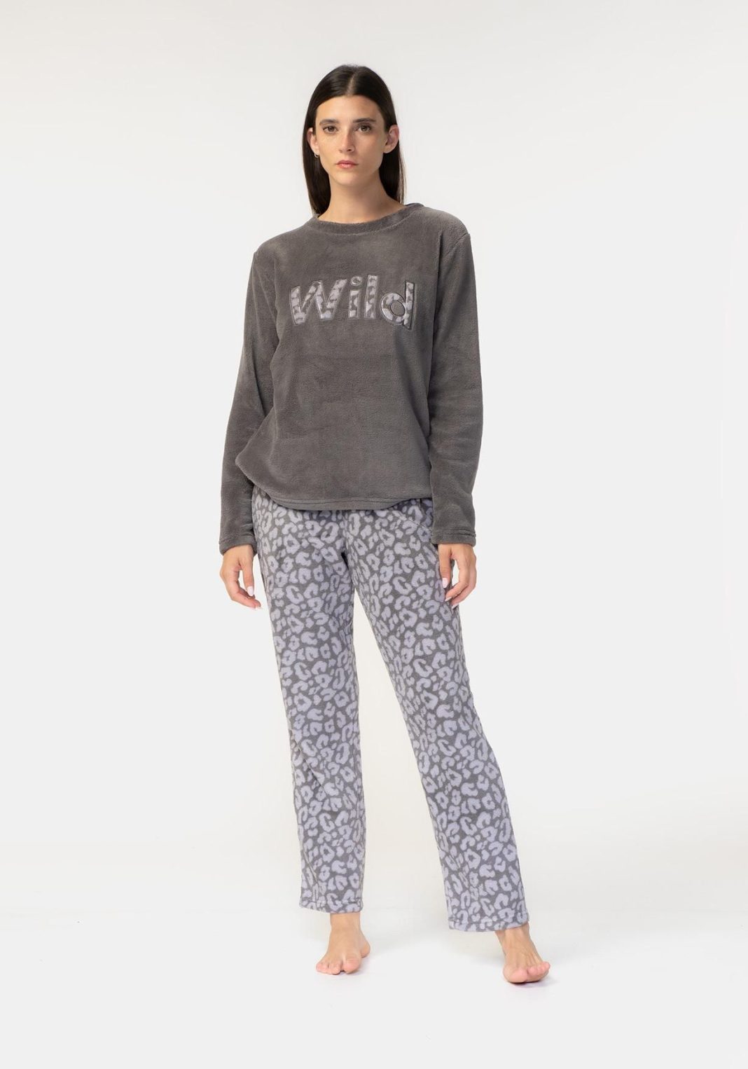 Pijama dos piezas manga larga coralina de mujer TEX