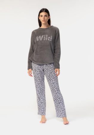 Pijama dos piezas manga larga coralina de mujer TEX