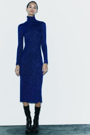 Vestido midi punto hilo metalizado