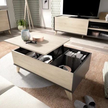 Mesa de centro elevable Nela roble y gris