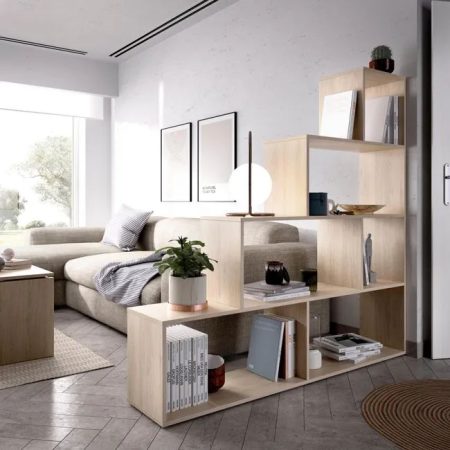 Mesa de estudio con estantería de melamina roble claro