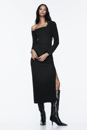Vestido midi asimétrico drapeado