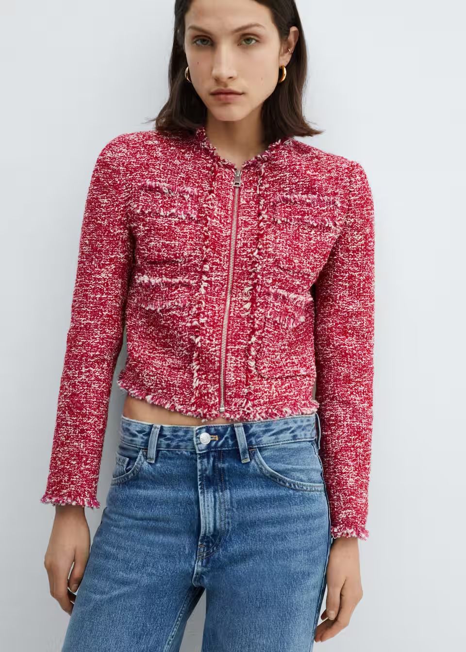 Chaqueta tweed bolsillos