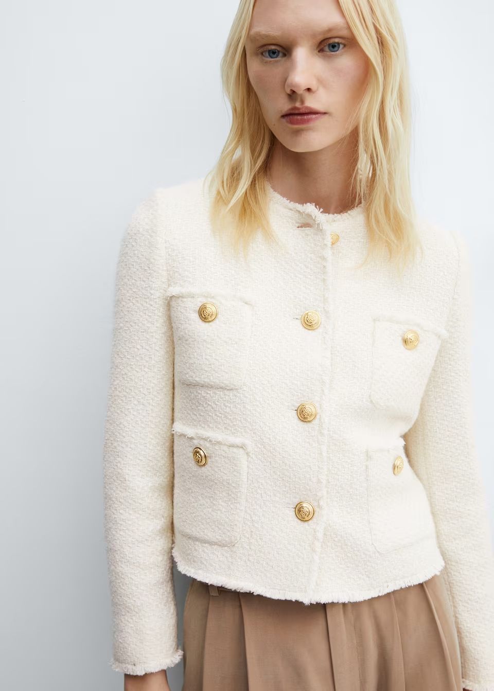 Chaqueta tweed bolsillos de Mango