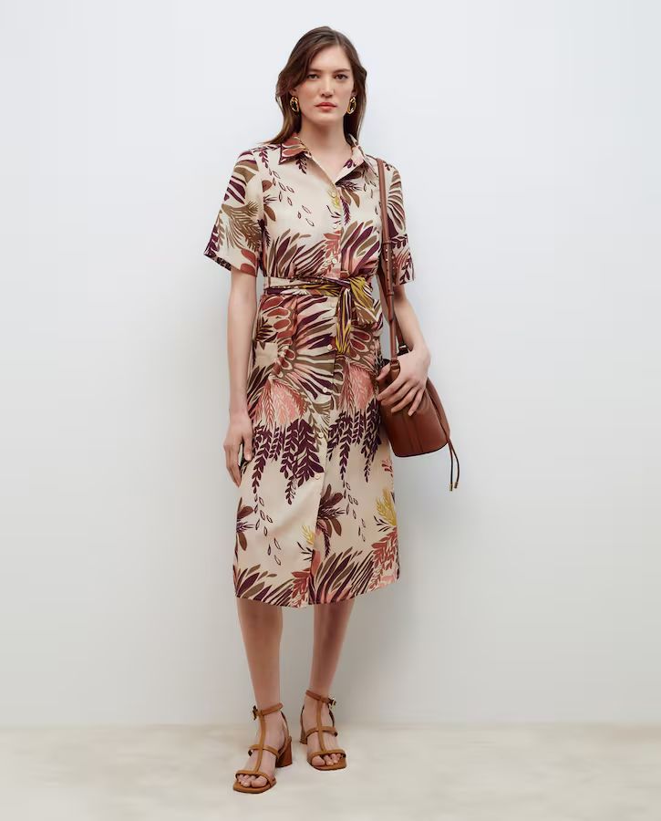 Vestido de mujer camisero estampado largo de manga corta