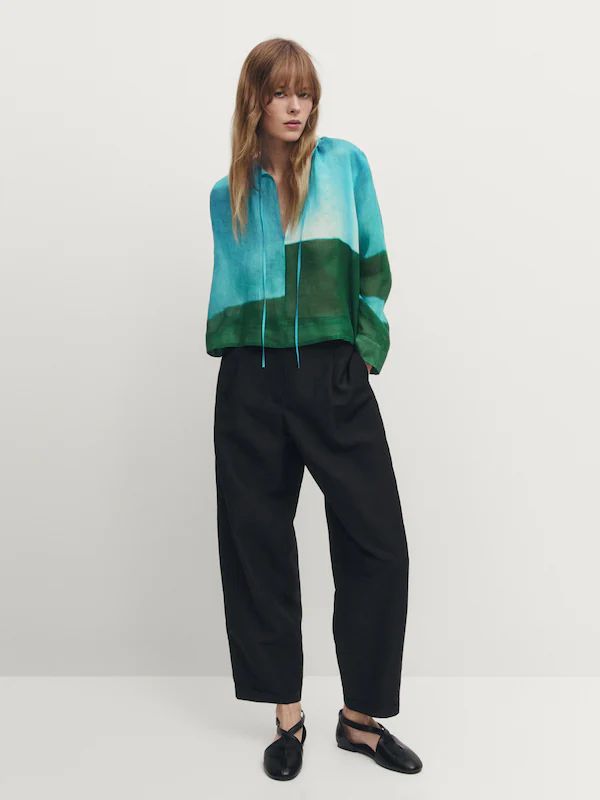 BLUSA ESTAMPADA CROP RAMIO CORDONES