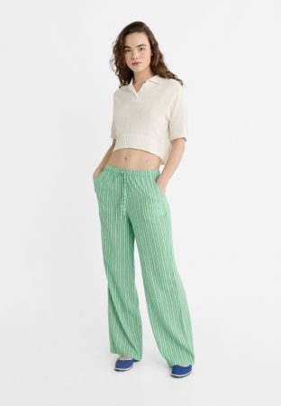 PANTALÓN FLUIDO CON LINO DE RAYAS CINTURA GOMA