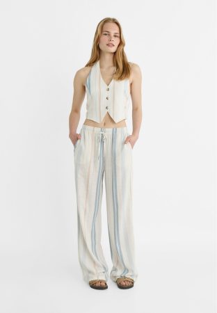 TOP HALTER RAYAS CON LINO  Y PANTALÓN FLUIDO CON LINO DE RAYAS CINTURA GOMA