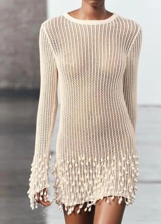 VESTIDO ACABADOS CON FLECOS, ABALORIOS Y PERLAS